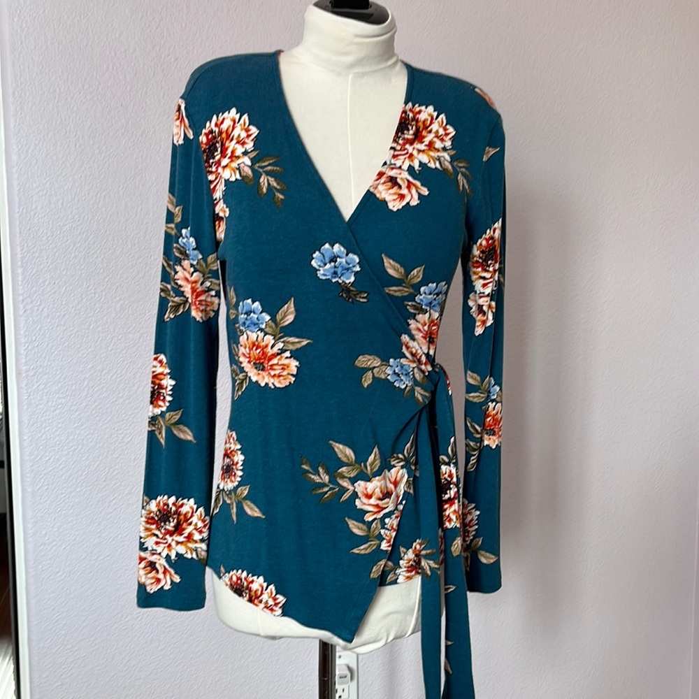 Long-sleeved Floral Wrap Top